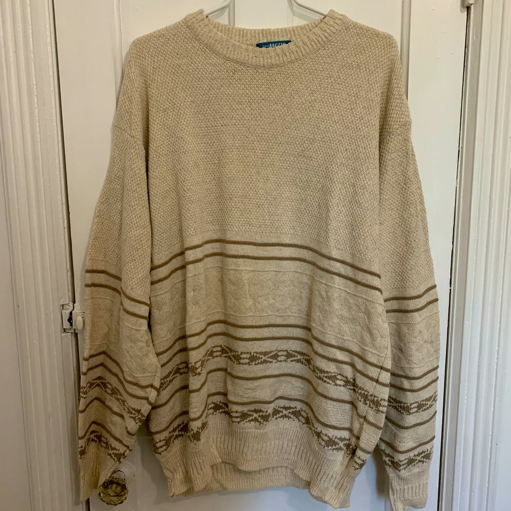 Vintage Unisex Oatmeal/Chocolate Brown Knit Oversized Sweater